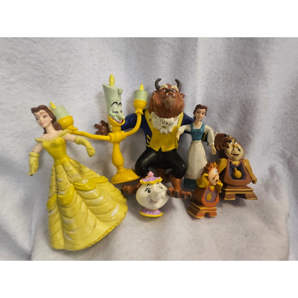 Disney Beauty and the Beast PVC Figure Lot Belle Beast Lumiere Cogsworth Vintage